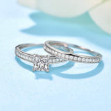 AVECON 1.35ct Princess Cut Engagement Ring 925 Sterling Silver Wedding Band Set for Women Cubic Zirconia Bridal Sets Size 6