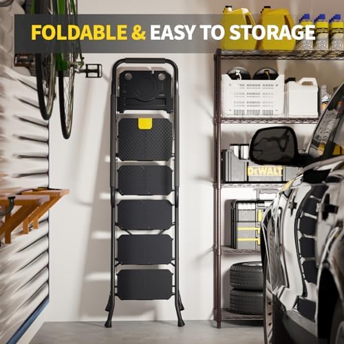 KINGRACK 5 Step Ladder with Tool Platform, Folding Step Stool with Handrails, Sturdy Steel Ladder with Wide Pedal, 800 LBS Portable Safety Ladder for Adults Painting Home Outdoor Garage