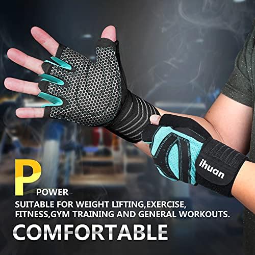 ihuan Ventilated Weight Lifting Gym Workout Gloves with Wrist Wrap Support for Men & Women, Full Palm Protection, for Weightlifting, Training, Fitness, Hanging, Pull ups