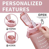 64oz,100oz,128oz Large Motivational Water Bottle with Time Marker, Leakproof & BPA Free Half Gallon Big Water Bottle with Straw Handle Tritan Frosted Water Jug for Gym,Fitness,Outdoor Sports