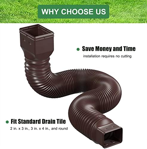 2 Pack Rain Gutter Downspout Extensions Flexible,Universal Drain Downspout Extender Drainage Connector 21"-68",Screws for Included,Brown