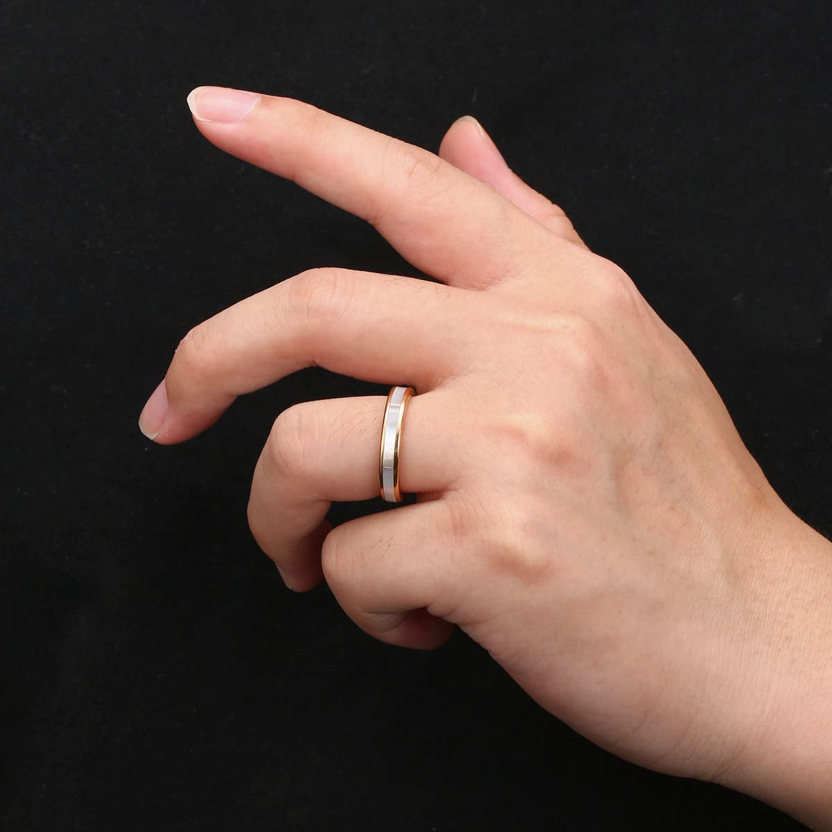Vakki Women's Tungsten Wedding Band, Pearl Inlay, 4mm-Rose Gold, Size 5