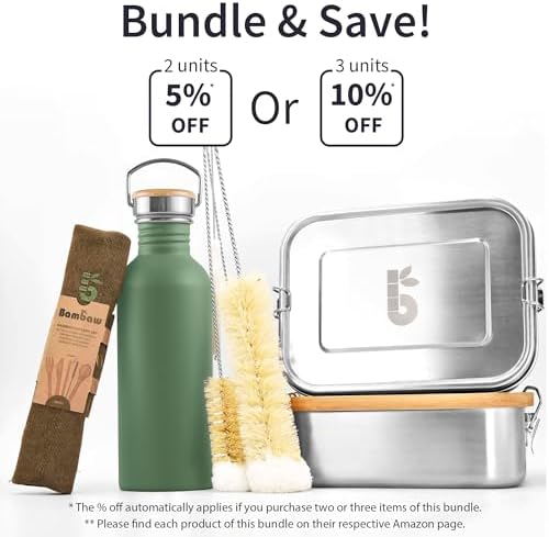 Bambaw Stainless Steel Water Bottle - Non-Insulated, Reusable Metal Sports Bottle, Sage Green/Grey