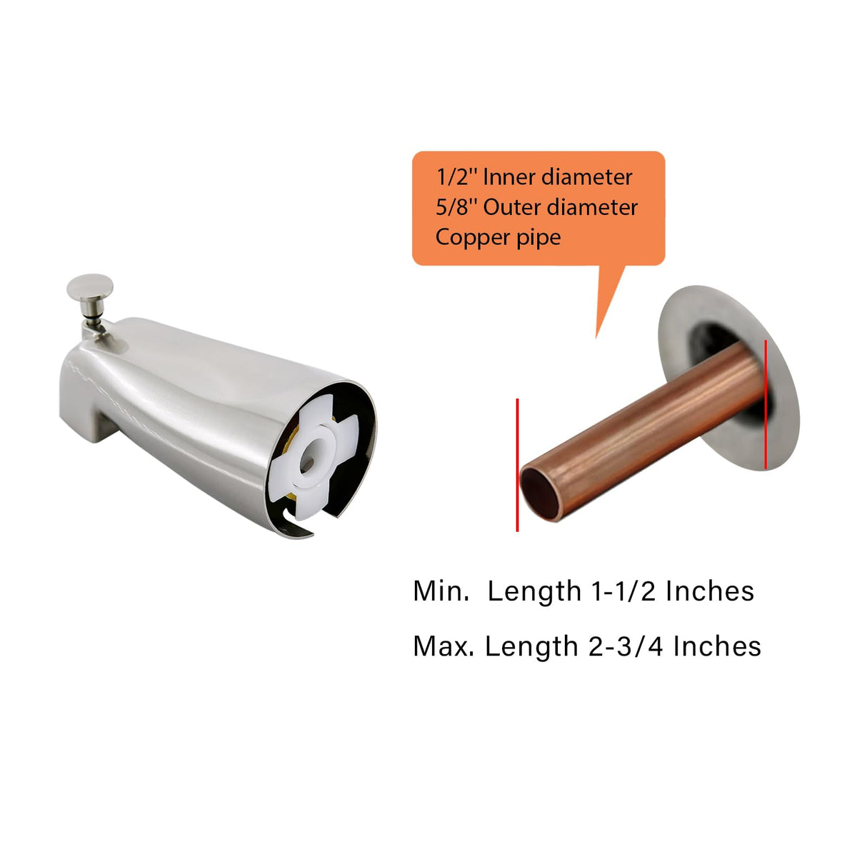Slip Fit Tub Spout with Pull-Up Diverter for 1/2 inch Copper Tube, Brushed Nickel