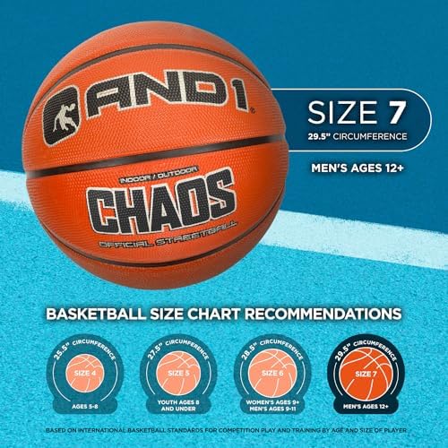 AND1 Fantom Rubber Basketball: Official Regulation Size 7 (29.5 inches) Rubber Basketball - Deep Channel Construction Streetball, Made for Indoor Outdoor Basketball Games