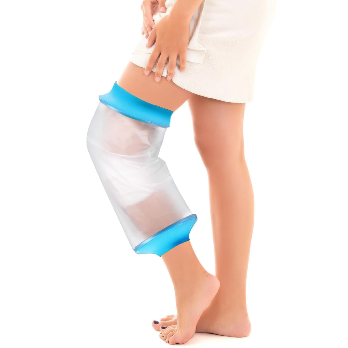 Divvsck Waterproof Knee Cast Cover for Shower, Watertight Cast Bag, Reusable, Shower Protector for Knee Replacement Surgery, Wound, Burns (L)