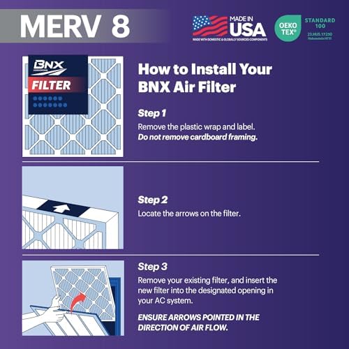BNX TruFilter 14x18x1 Air Filter MERV 8 (6-Pack) - MADE IN USA – Dust & Pet Defense Electrostatic Pleated Air Conditioner HVAC AC Furnace Filters for Dust, Pet, Mold, Pollen MPR 600 – 700 & FPR 5