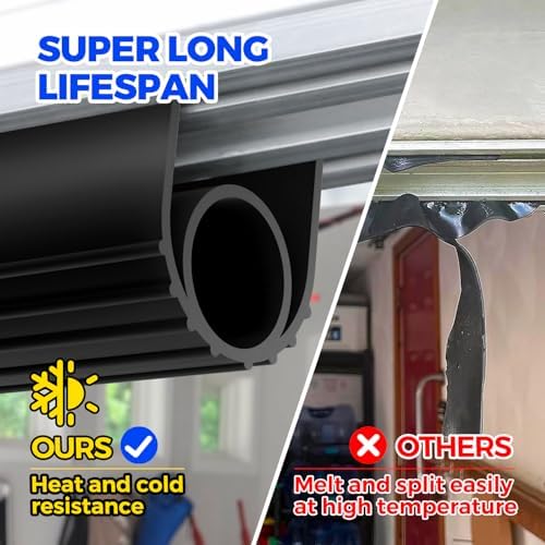 Holikme Garage Door Seals Bottom Rubber, Flexible Rubber Garage Door Seal, Garage Door Weather Stripping Kit Seal Strip Replacement, 5/16 Inch T-End, 3.74 Inch Width (17Ft, Black)