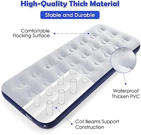 Camping Air Mattress Inflatable Air Bed Flocked Surface Travel Bed Sleeping Pad Air Bed for Outdoor Camping Tent Guest Travelling
