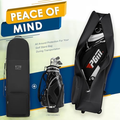Golf Travel Bags for Airlines with Adjustable Support Rod and Detachable Shoulder Straps, Soft Foldable Golf Club Travel Covers, 900D Heavy Duty Oxford -Universal Size
