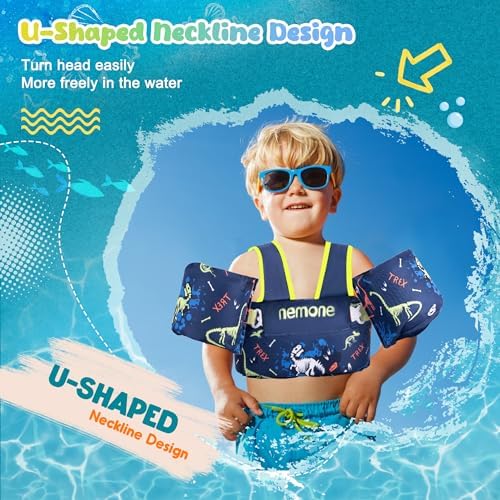 NEMONE Toddler Swim Vest for 22-70 lbs Kids Floaties Swim Jacket with Arm Water Wings for Girls Boys 2 3 4 5 6 7 Years Old Sea Beach Pool