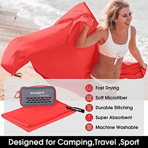 4Monster Camping Towels Super Absorbent, Fast Drying Microfiber Travel Towel, Quick Dry Ultra Soft Compact Gym Towel for Swimming Beach Hiking Yoga Travel Sports Backpack (59.00" x 30.00", Red)