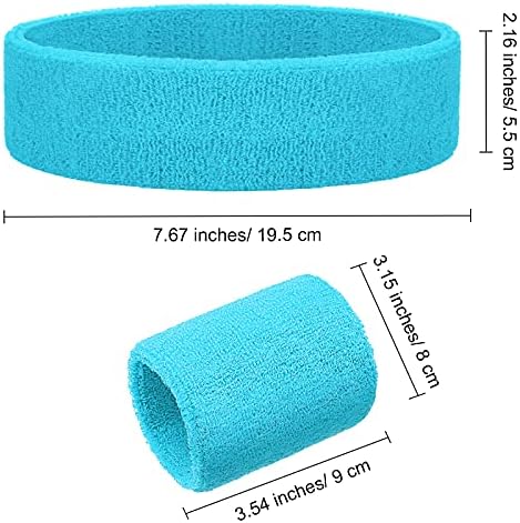 Bememo 6 Pcs Neon Sports Sweatbands Set Paris Sports Competitions Sweatbands 2 Headband 4 Wristbands Breathable Terry Cloth Athletic Bands for Basketball Tennis Costumes Cosplay