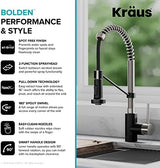 KRAUS Bolden 18-Inch Single Handle Spot Free Stainless Steel/Matte Black Commercial Style Pull-Down Kitchen Faucet with Dual Function Sprayer, KPF-1610SFSMB (Pack of 1)