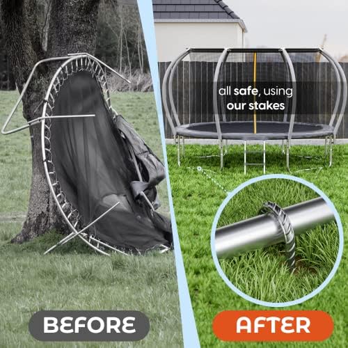 Happin® Ultra Strong Trampoline Stakes Anchors High Wind, Ground Anchors Heavy Duty, Trampoline Tie Down Anchor Kit, Ground Stakes Galvanized Steel, Trampoline Accessories, U Shaped (8 Pack, Silver)