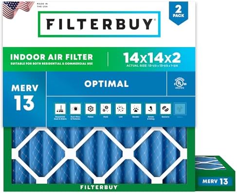 Filterbuy 14x14x2 Air Filter MERV 13 Optimal Defense (2-Pack), Pleated HVAC AC Furnace Air Filters Replacement (Actual Size: 13.50 x 13.50 x 1.75 Inches)