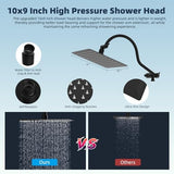Hibbent All Metal 10'' Dual Filtered Rainfall Shower Head Combo, High Pressure Handheld Shower Head with 12'' Adjustable Curved Extension Arm, 20 Stage Shower Filter, 10-spray, 71'' Hose, Matte Black