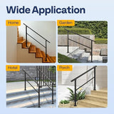 VIVOHOME 2-Pack 4 Step Hand Rails for Outdoor Steps, Wrought Iron Railing, Black Oval Exterior Hand Railing for Porch, Deck, or Indoor Stairs, Railing Kit
