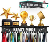Metal Medal Hanger Display,Non-Slip Trophy Shelf with 20 Hooks,Wall Mount,Heavy Duty,Non-Bent,Holds 22-33lbs,for Gymnastics,Race,Soccer,Swim