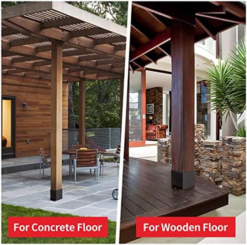 6x6 Post Base 4 Pcs, (Inner Size 5.6x5.6) Post Brackets Kit, Heavy Duty Black Metal Powder-Coated Post Anchor Outdoor Framing Module Fit for Support Deck Base Plate Pergola Brackets Fence Kit……