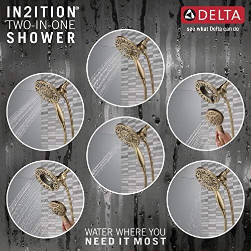 Delta Faucet Arvo 14 Series Single-Handle Tub and Shower Trim Kit, Shower Faucet with 4-Spray In2ition 2-in-1 Dual Hand Held Shower Head with Hose, Champagne Bronze 144840-CZ-I (Valve Included)