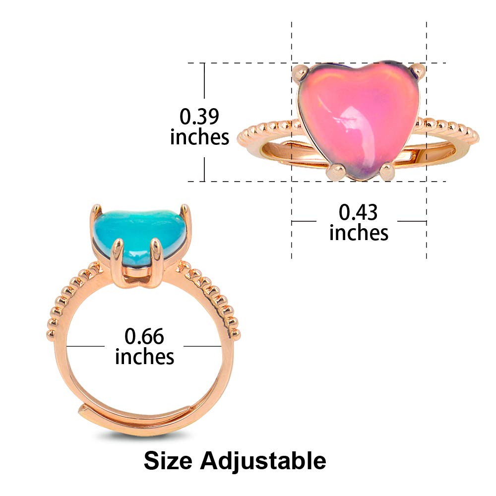 FUN JEWELS Minimalist Rose Gold Heart Color Change Mood Ring for Women