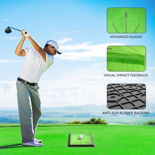 Golf Hitting Mat | Golf Training Mat for Swing Path Feedback/Detection Batting | Extra Replaceable Golf Practice Mat 16"x12" | Golf Gifts for Men/Women for Home Indoor Outdoor