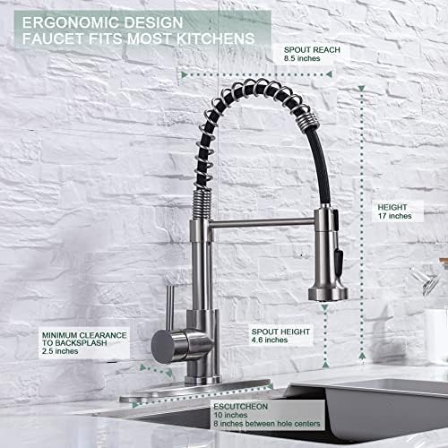 WEWE Kitchen Faucets, Commercial Brushed Nickel Stainless Steel Pull Down Sprayer Single Hole Single Handle RV Farmhouse Laundry Outdoor Faucet for Kitchen Sink, llaves para fregaderos de cocina