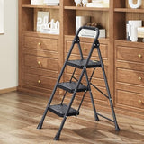 KINGRACK 3 Step Ladder, Sturdy Steel Step Stool with Anti-Slip Wide Pedals, Handrail, Safe-Lock Design, Pass 800lbs Load Testing, Folding Portable Ladder for Multi-Purpose, Home, Kitchen, Black