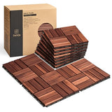10 Pcs Interlocking Deck Tiles, Patio Flooring - Outdoor Waterproof Acacia Wood Tiles for All Weather Use - Balcony, Backyard, Indoor & Outdoor (Dark Brown, 10 Pcs - 12.1 Square Ft)