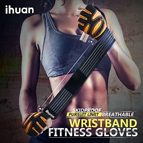 ihuan Ventilated Weight Lifting Gym Workout Gloves with Wrist Wrap Support for Men & Women, Full Palm Protection, for Weightlifting, Training, Fitness, Hanging, Pull ups
