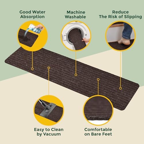 MBIGM 8" X 30" (15 in Pack) Nonslip Carpet Stair Treads Non-Skid Safety Rug Slip Resistant Indoor Runner for Kids Elders & Pets with Reusable Adhesive - Brown - Non Slip Stair Treads Indoor