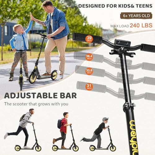 Kick Scooter for Ages 6+,Kid, Teens & Adults. Max Load 240 LBS. Foldable, Lightweight, 8IN Big Wheels for Kids, Teen and Adults, 4 Adjustable Levels. Bearing ABEC9