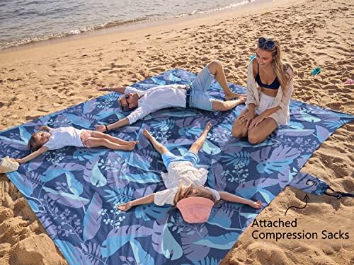WEKAPO Beach Blanket Waterproof Sandproof Oversized, Extra Large Beach Mat Sand Free, Lightweight & Compact Sand Free Mat with 6 Stakes & 4 Corner Pockets