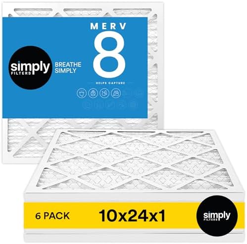 Simply 10x24x1 Air Filter, Merv 8, MPR 600, 6 Pack, For Home AC Furnace & HVAC (Actual Size: 9.75"x23.75"x0.75") DUST, Pet, & Allergy Control