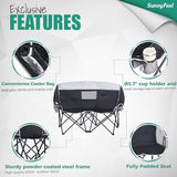 SunnyFeel Folding Double Camping Chair, Oversized Loveseat Chair, Heavy Duty Portable/Foldable Lawn Chair with Storage/Cooler for Outside/Outdoor/Travel/Picnic, Fold Up Camp Chairs for Adults 2 People