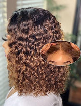 12 Inch Highlight Blonde Wear and Go Glueless Curly Bob Wig Human Hair Pre Plucked,Water Wave No Glue Bob Wigs,Pre cut HD Lace Front Wigs Human Hair Natural Hairline for Women 200% Density