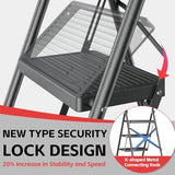 Step Ladder Foldable Folding Stool - for Home Adults Kitchen 3 Stepping Extension Tall Heavy Duty with Handrails - Closet Stepstool Stair Ladders Extendable Stepladder for Indoor House 600Lbs