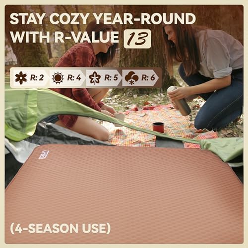 UPWELL Self Inflating Sleeping Pad 4.5" Thickness Camping Mattress with Solid Foam Portable Fast Inflation for Outdoor Double Sleeping Mat Portable Roll Up Bed Brown&Black