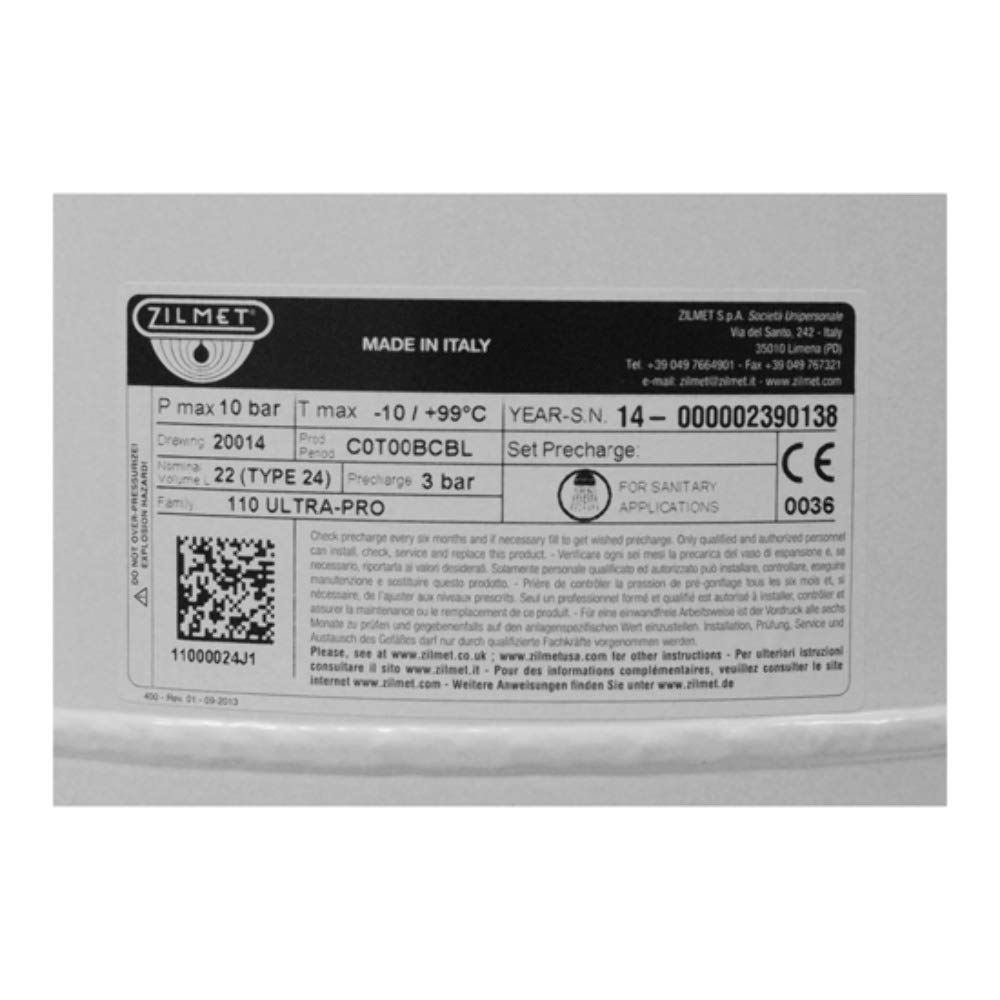 Zilmet - Ultra Pro 24 Litre Potable Expansion Vessel C/W Bracket 20014