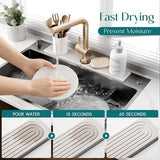 Faucet Mat for Kitchen Sink - 24'' Long Diatomite Fast Drying Stone Sink Tray, Super Absorbent, Prevents Moisture Buildup - Faucet Splash Guard for Bathroom Counter [Light Grey, Includes Sandpaper]1