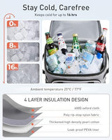 TOURIT 50-Can Rolling Backpack, Double Deck & Dual-Bar Handle Travel Soft Cooler Bag with Wheels for Women, 30L Space Beach Cooler Size 18"(15"+3")×13"×11"