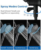 2-in-1 Shower Head with Handheld Combo: 2.5GPM Rainfall & Handheld Shower Head Use Together or Alone, 9 Spray Settings Hand Held Shower Head with Hose, Black