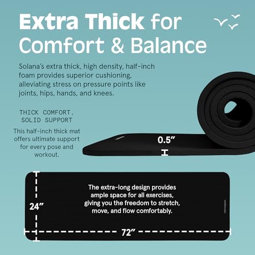 Retrospec Solana Yoga Mat 1/2" Thick w/Nylon Strap for Men & Women - Non Slip Exercise Mat for Yoga, Pilates, Stretching, Floor & Fitness Workouts