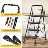 KINGRACK 4 Step Ladder, Sturdy Steel Step Stool with Anti-Slip Wide Pedals, Handrail, Safe-Lock Design, Pass 800lbs Load Testing, Folding Portable Ladder for Multi-Purpose, Home, Kitchen, Black
