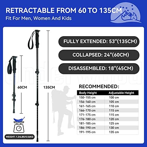 Trekking Poles Collapsible Hiking Poles - 2 Pack Adjustable Aluminum Hiking Sticks, Lightweight Walking Sticks for Women, Men, Seniors, Kids, Walking Poles for Backpacking by Underwood Aggregator