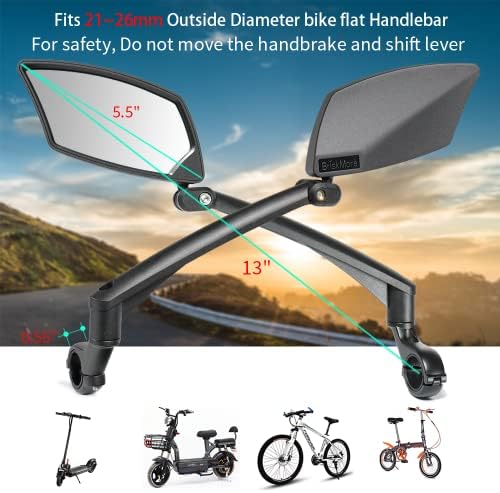 Handlebar Bike Mirror, Scratch Resistant Glass Lens, Ajustable and Rotatable Safe Rearview Bicycle Mirror
