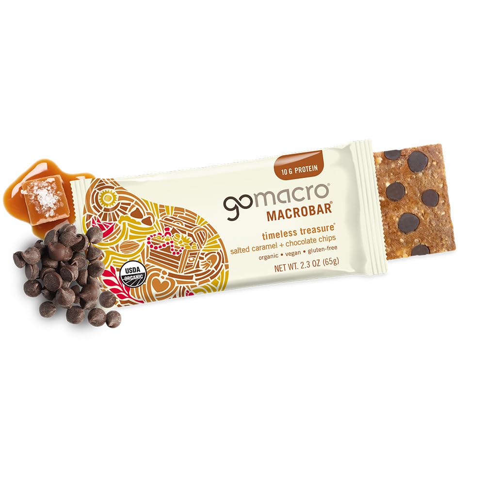GoMacro MacroBar Organic Vegan Protein Bars - Salted Caramel + Chocolate Chips (2.3 Ounce Bars, 12 Count)