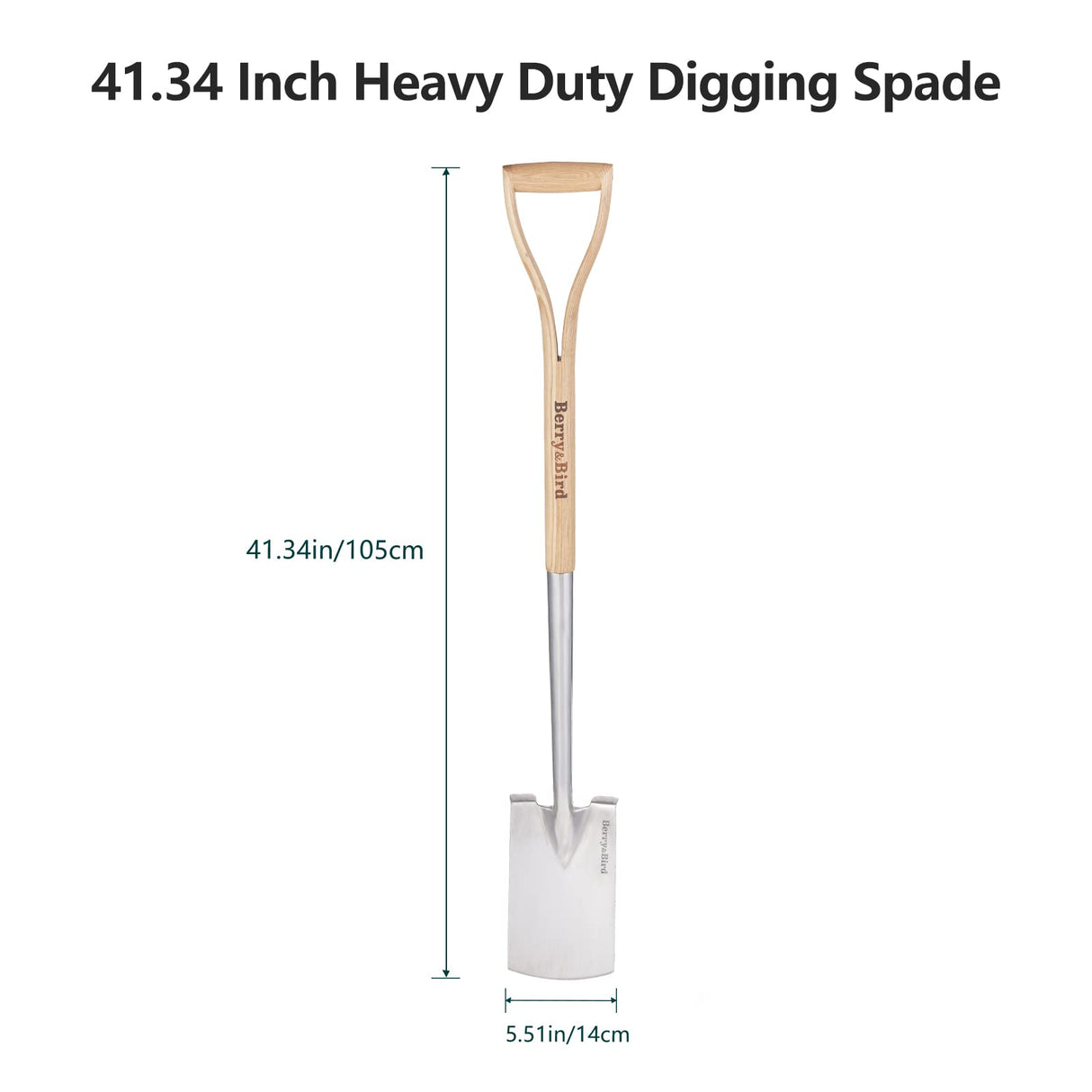 Berry&Bird Garden Digging Spade, 41" Stainless Steel Gardening Border Spade