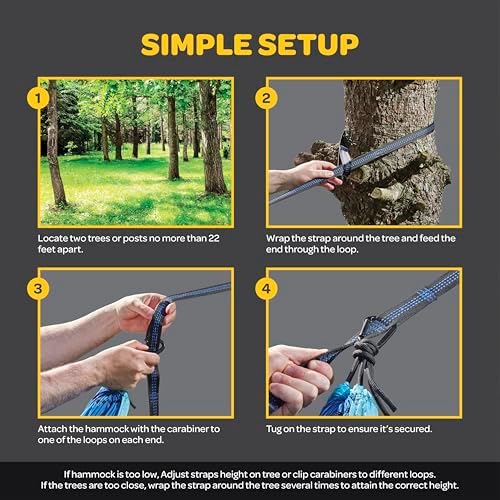 Durable Hammock 400 lb Capacity, Nylon Camping Hammock Chair - Double or Single Sizes w/Tree Straps and Attached Carry Bag - for Travel/Backpacking/Beach/Backyard (Medium, Dark Blue & Forest Green)